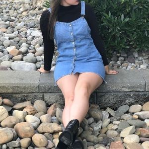 90s distressed mini overall dress